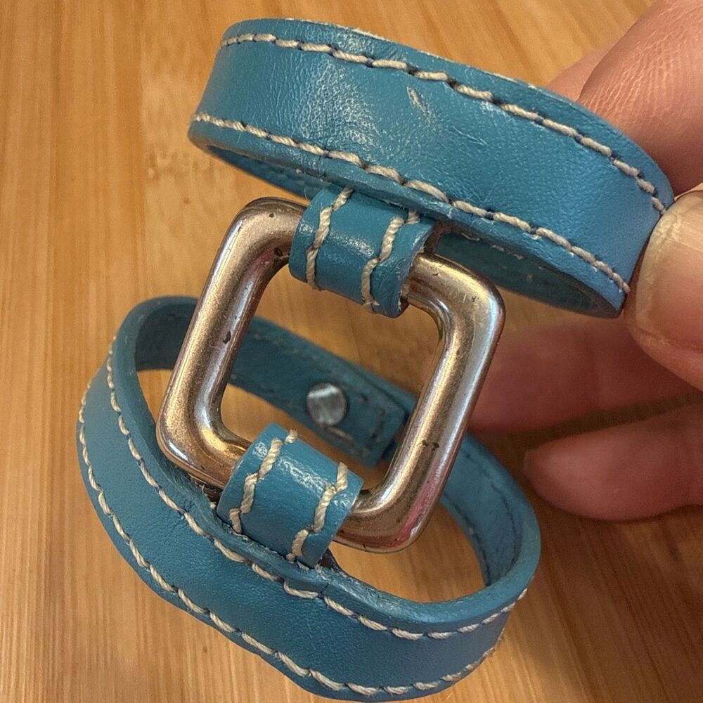 AQUA BLUE LEATHER CUFF BRACELET 2.5” WRIST DIAMETER